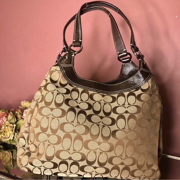 Coach F17403 Signature khaki brown shoulder bag - Picture 2 of 11